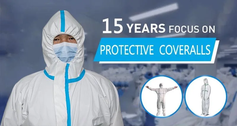 OEM CE Type 4/5/6 PPE Safety Uniform Anti-Static Chemical Protective Clothing Microporous PP PE 60GSM Hooded Nonwoven Medical Coverall Suit