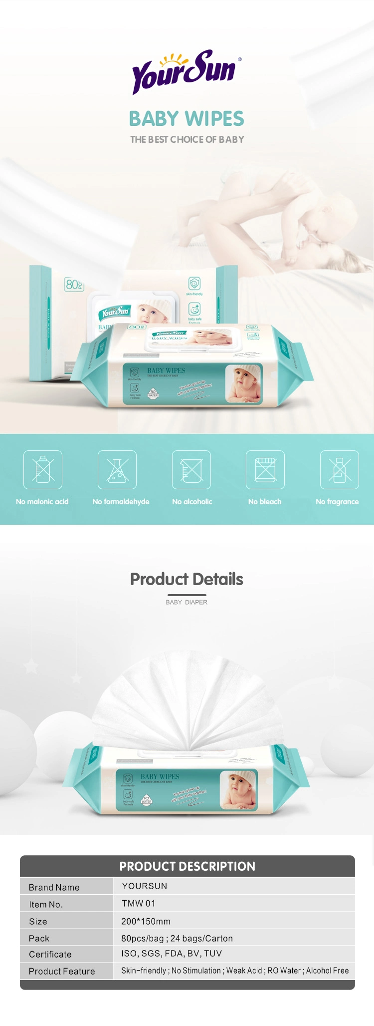 Brand Customized/OEM/ODM/Private Label Bamboo Biodegradable Flushable Alcohol/Non-Alcohol/Disinfecting/Antibacterial/General Cleaning Cleansing Baby Wet Wipes