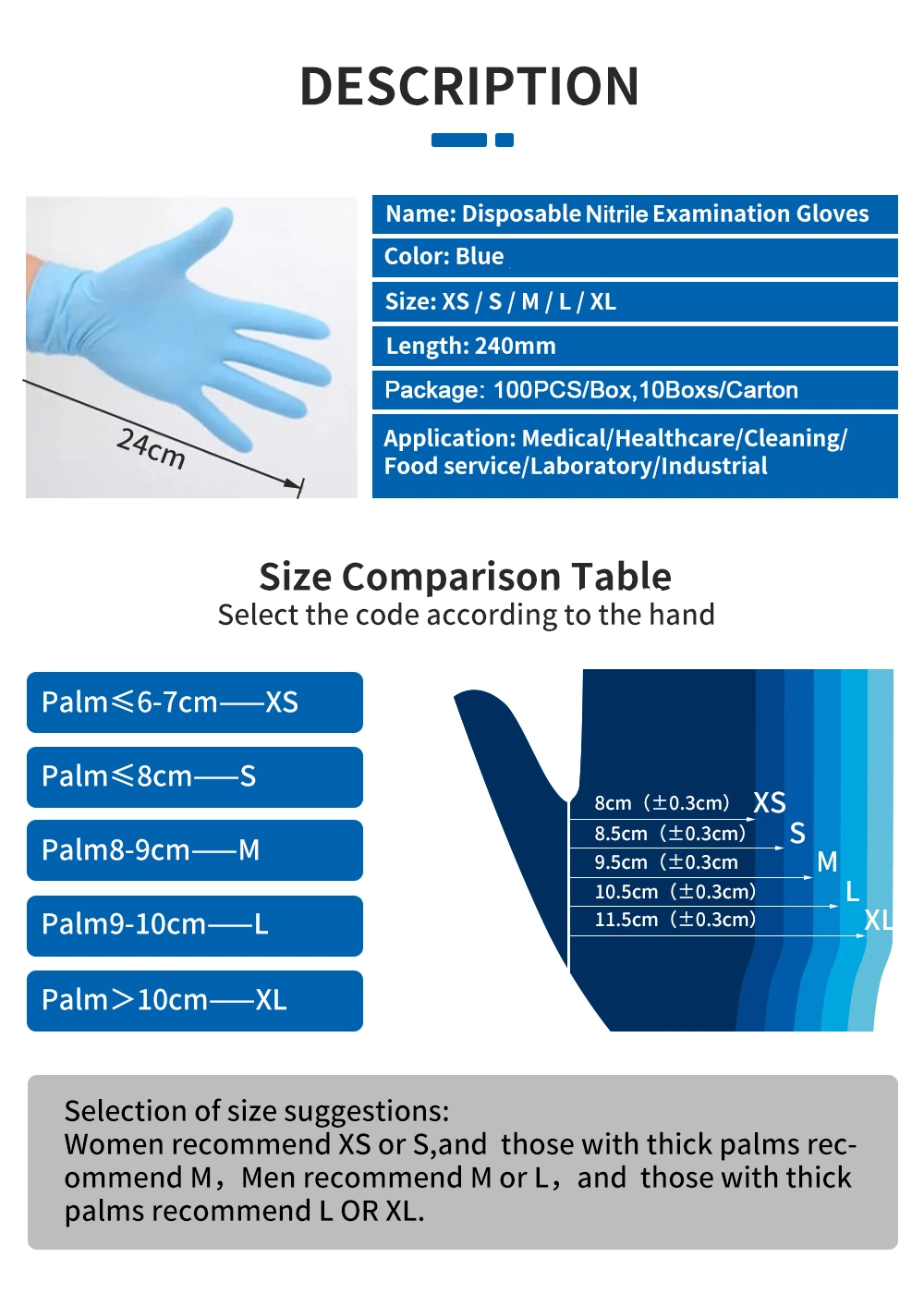 FDA 510K En455 ASTM Protective Surgical/Medical/Exam Safety Work Gloves Wholesale Food Grade Non-Medical Disposable Vinyl/Latex/Nitrile Examination Gloves