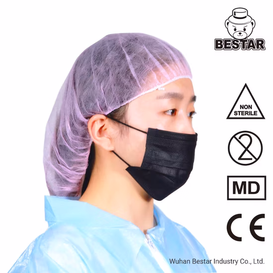 Certifié CE de type jetable non tissé Iir En14683 Bfe99% Masque civil noir médical chirurgical avec boucle d'oreille Fournisseur de la liste blanche de la Chine